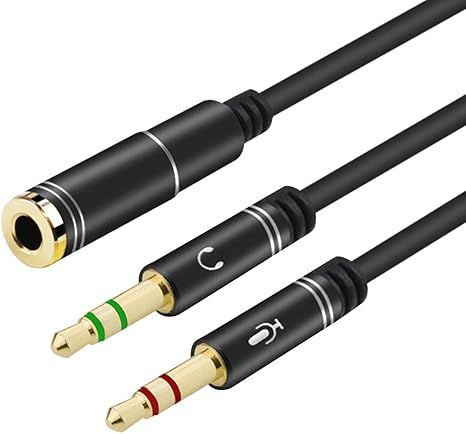 Headphone Splitter for Computer 3.5mm Female to 2 Dual 3.5mm Male Headphone Mic Audio Y Splitter Cable Smartphone Headset to PC Adapter(35CM, Black)