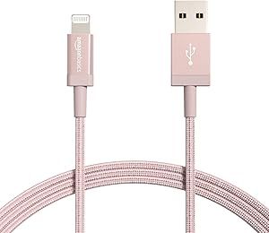 Amazon Basics 2-Pack USB-A to Lightning Charger Cable, Nylon Braided Cord, MFi Certified Charger for Apple iPhone 14 13 12 11 X Xs Pro, Pro Max, Plus, iPad, 6 Foot, Rose Gold