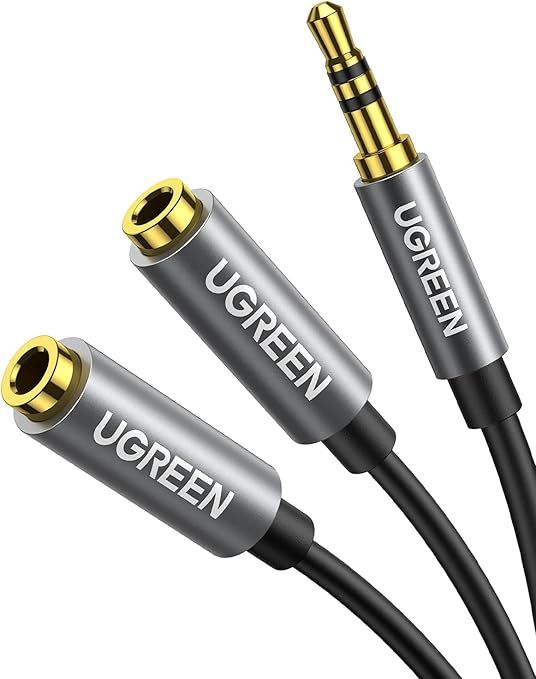 UGREEN Headphone Splitter 3.5mm Audio Stereo Y Splitter Aux Extension Cable Male to Female Dual Headphone Jack Adapter for Earphone Compatible with iPhone Samsung iPad Tablet Laptop, Black