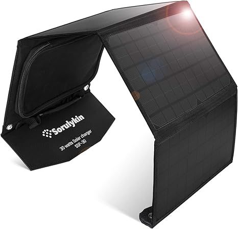 Portable Solar Panel,30W,Dual USB Ports(QC3.0) &18V DC Output Waterproof Foldable Camping Travel Charger, Suitable for Smartphone, Laptops, Tablets, Cameras and Other Devices