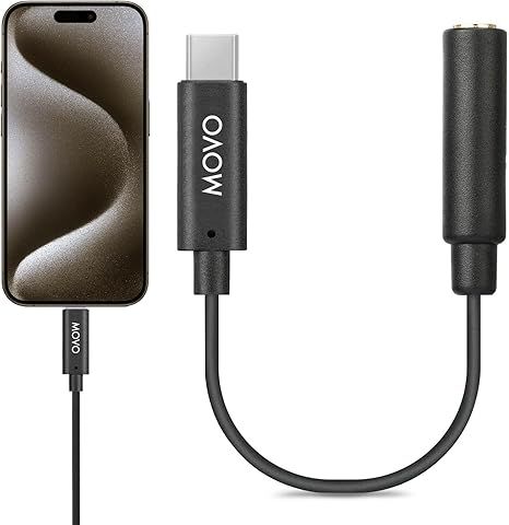 Movo Female 3.5mm TRRS Microphone Adapter Cable to USB-C Connector Dongle Compatible with Apple iPhone 15/16 and up, iPad Smartphones and Tablets - Optimized for Microphones/Pro Audio