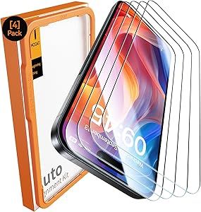 DIMONCOAT 4-PACK for iPhone 15 Pro Max 6.7'' Screen Protector [10X Military Protection] [Easy Installation Frame] HD Clear Diamonds Hard Tempered Glass, Case Friendly, Zero bubble, Anti-Scratch